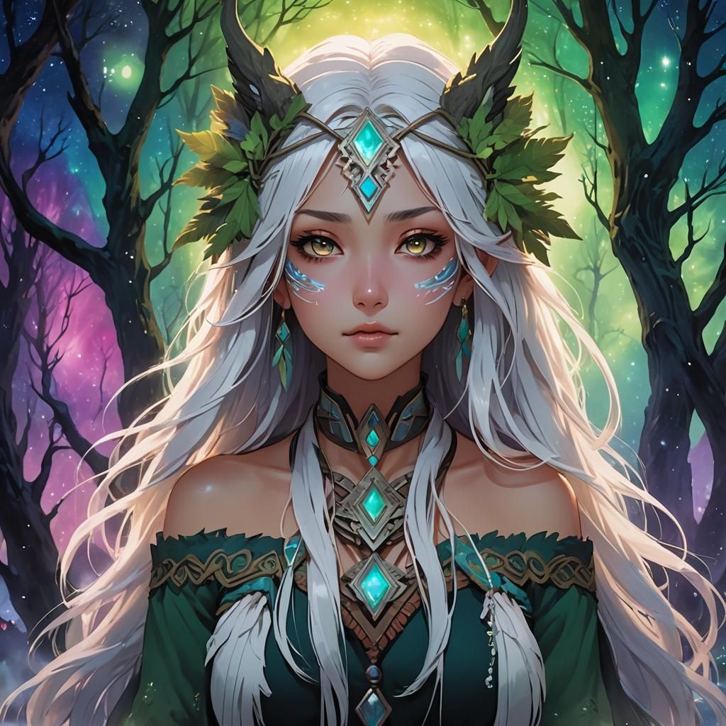 Anime Girl with Stormy Eyes in Native American Style