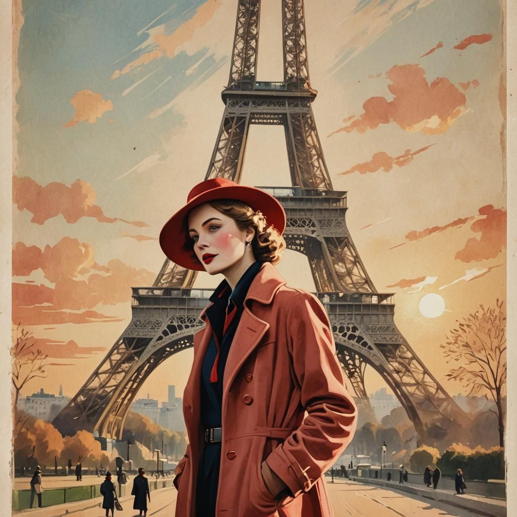 Elegant Paris Travel Poster in Art Deco Style
