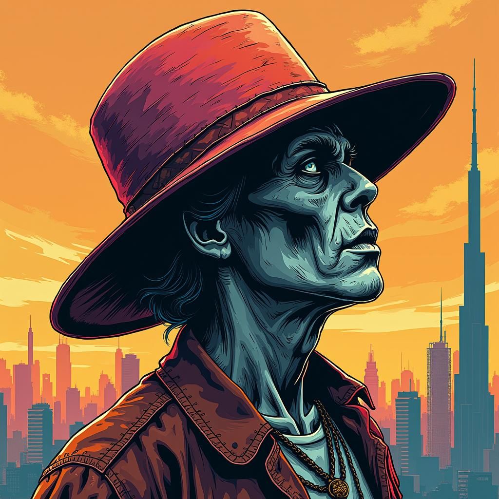 Drawing with Multi-Colored Hat in Pop Art Style