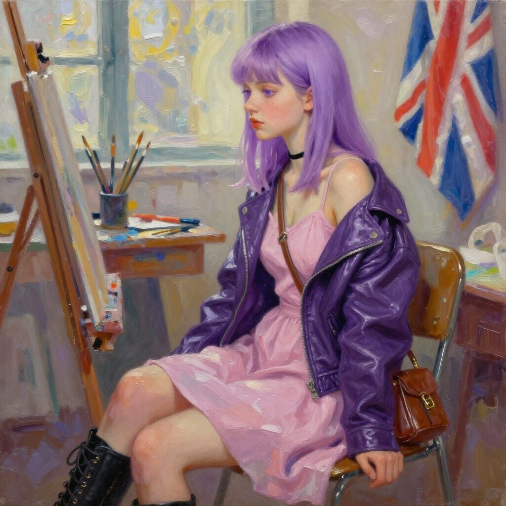 Impasto Portrait of a Waifu in an Artist's Studio