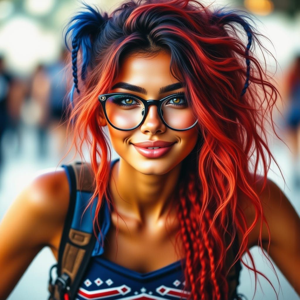 Shy Cheerleader with Braided Hair and Glasses