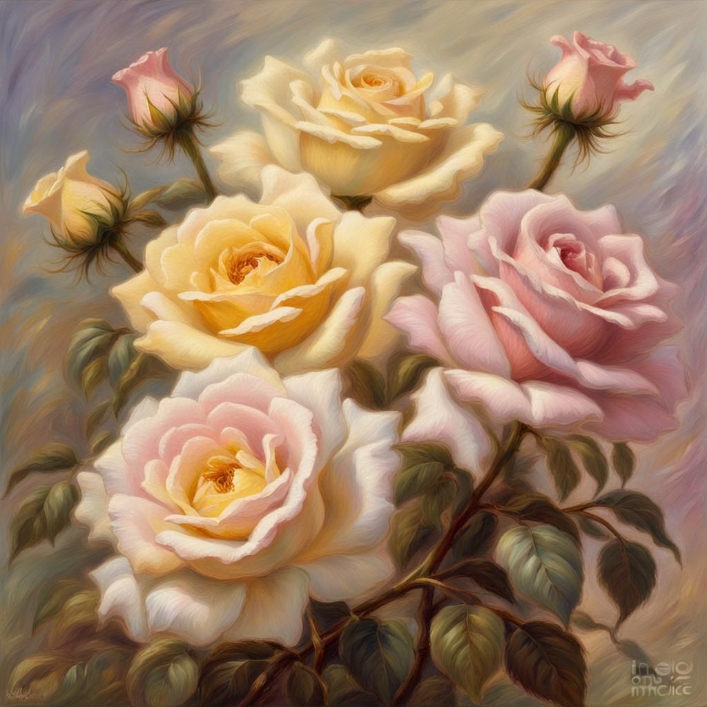 Bioluminescent Roses Impasto Painting in Pastel Hues