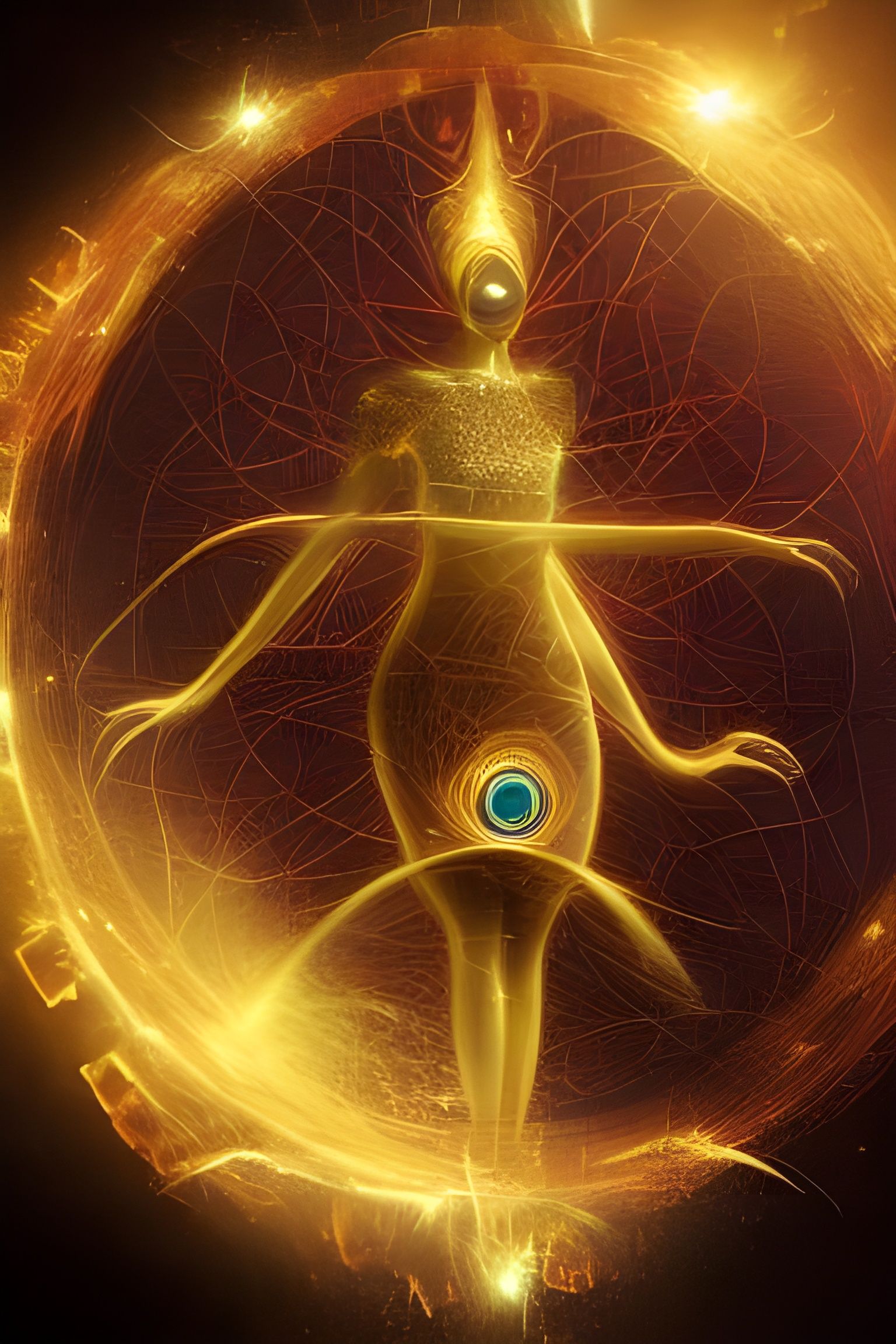 Fractal Woman with Golden Mask in 3D Digital Art
