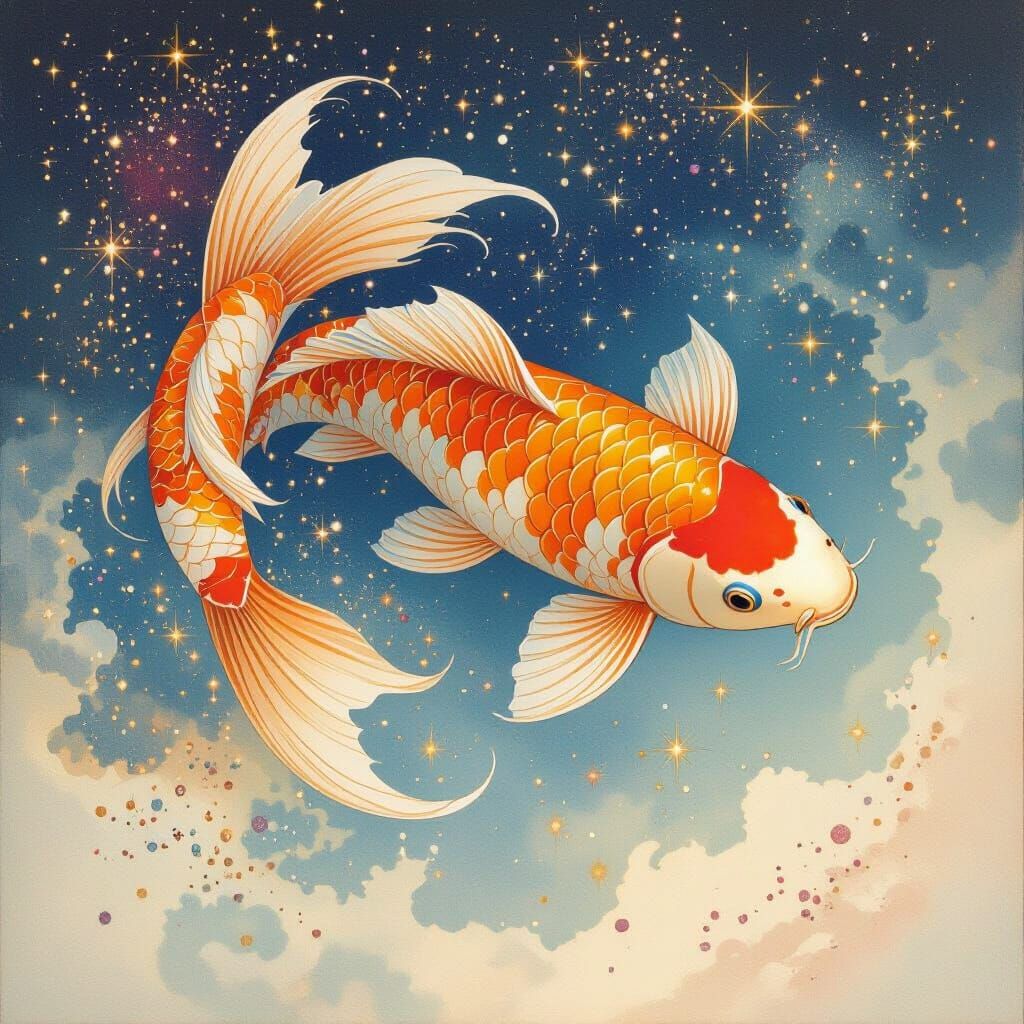 Celestial Koi Fish Swimming in Starry Nebulae