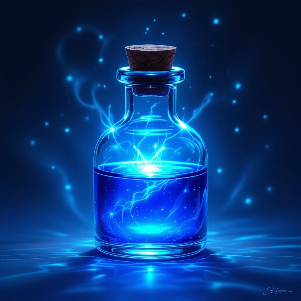 Glowing Blue Potion Vial in Realistic Digital Art Style