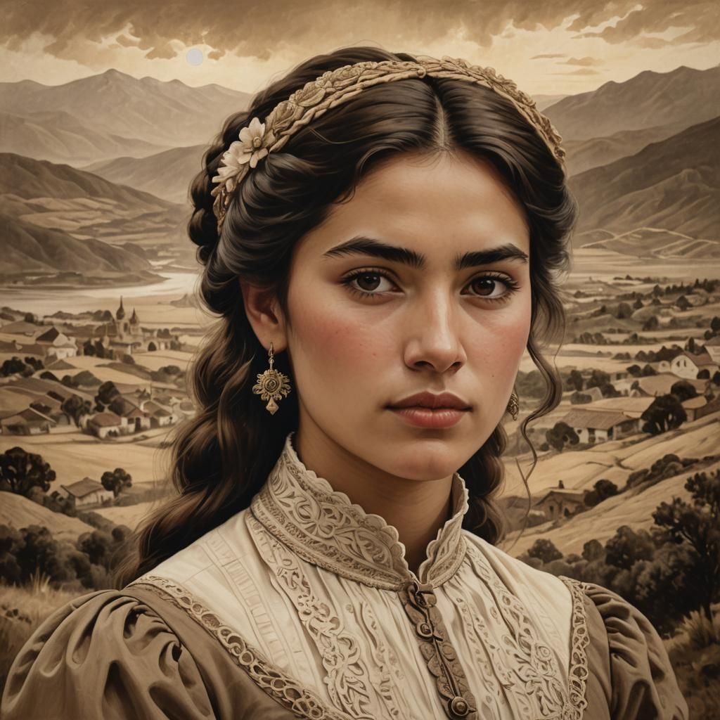 Historical Portrait of Chilean Woman in Realism Style