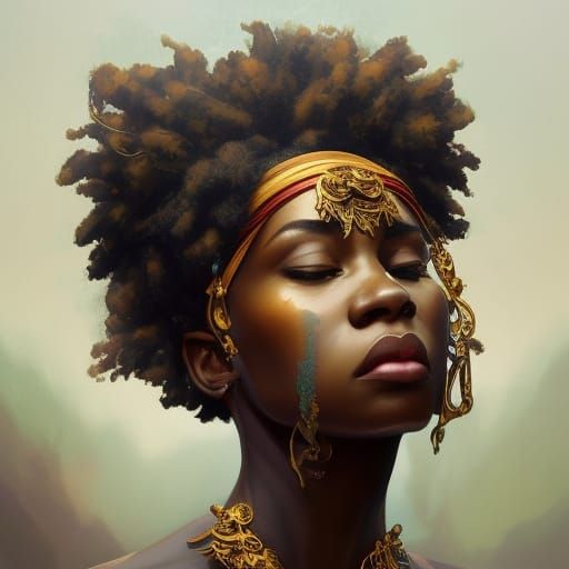 African American Goddess Portrait in Detailed Fantasy Art