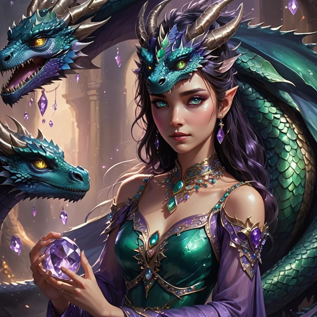 Night Dragon and Girl: Fantasy Concept Art