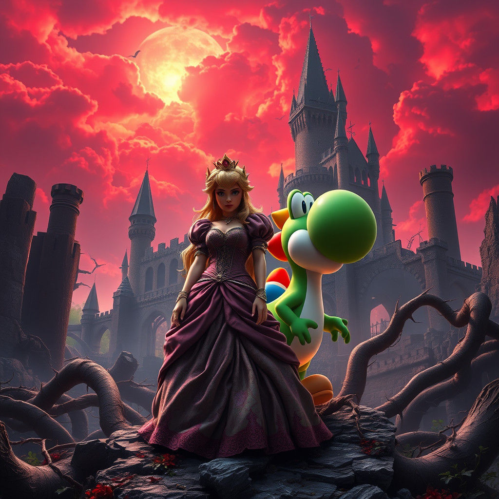 Peach and Yoshi in Dark Fantasy Apocalypse