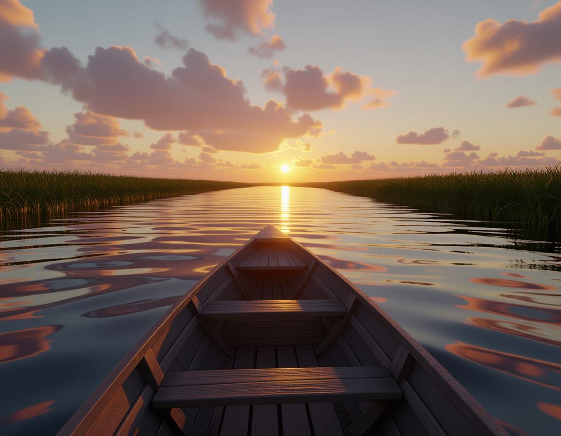 Striped River Sunset in Renaissance Style