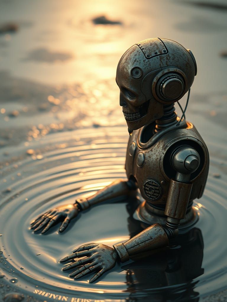 Contemplative Robot Lost in Sorrowful Reflection
