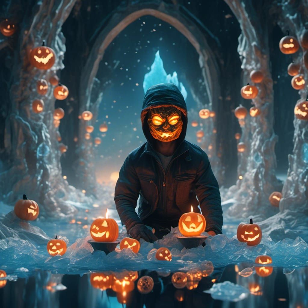 Encased Man with Candle in Ice Block