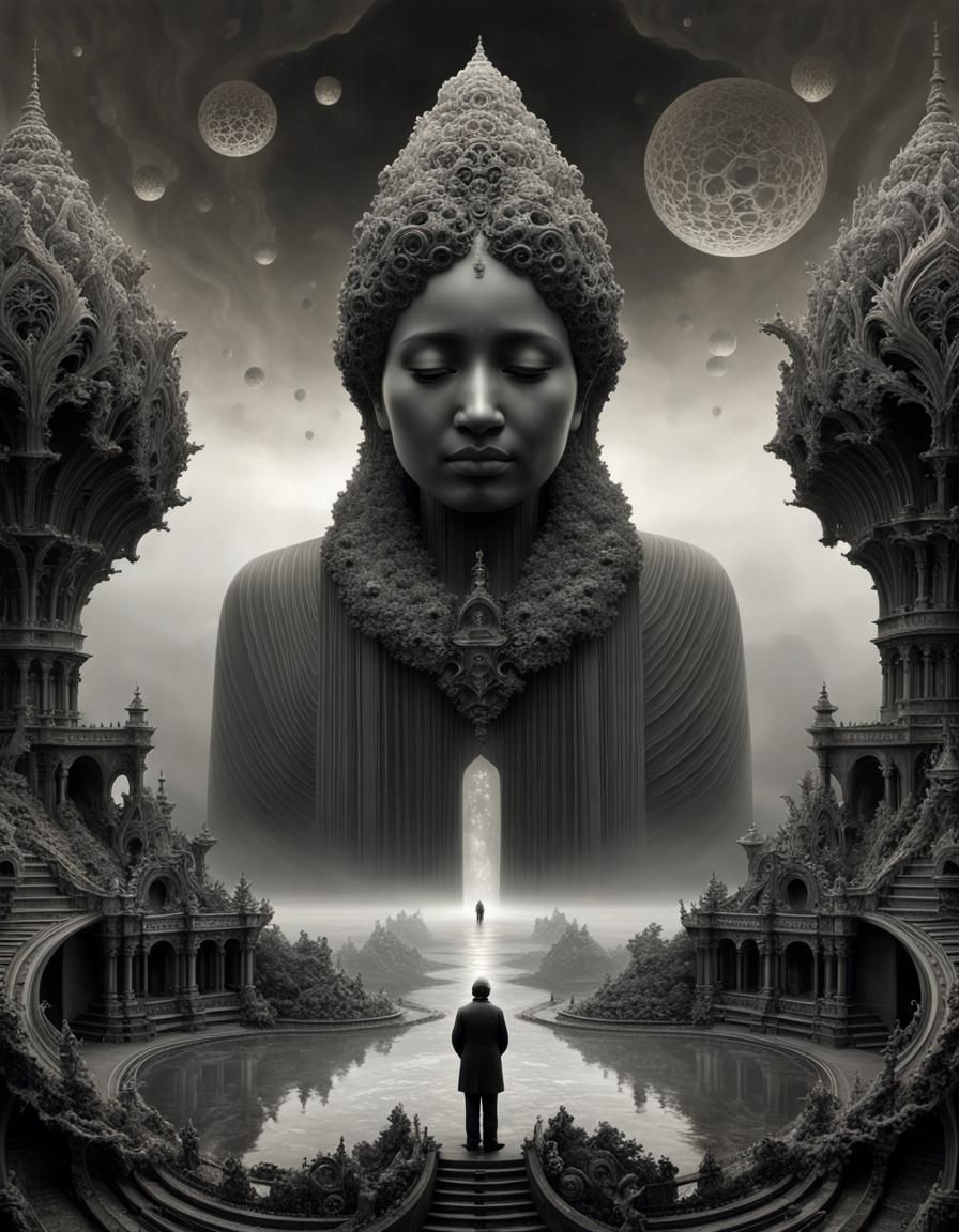 Grisaille Self-Portrait in Atmospheric Perspective