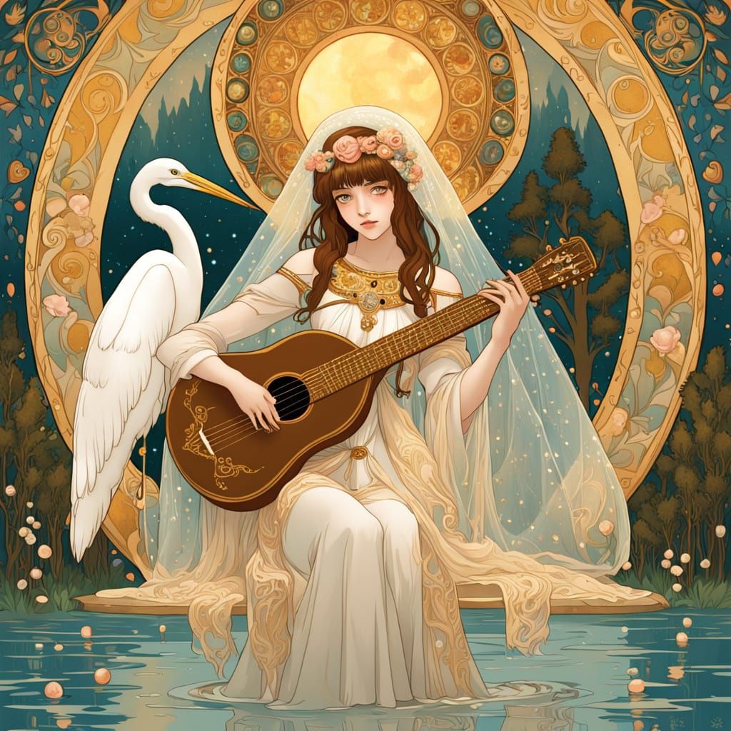 Enchanted Noblewoman in Ancient Ceremonial Tunic, Serenading...