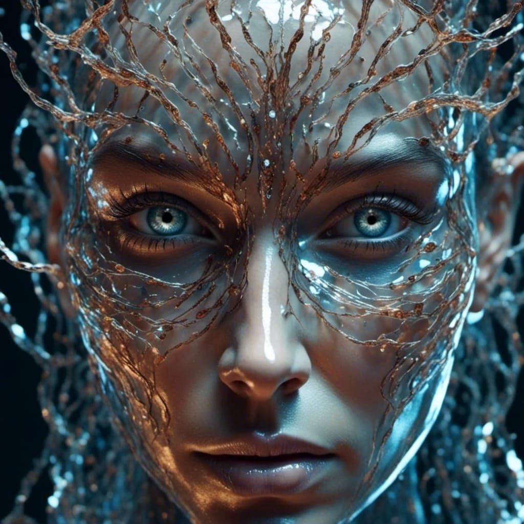 Terrified Transparent Face in Holographic Liquid Style