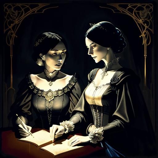 Elegant Pen and Ink Drawing of Women Through Time