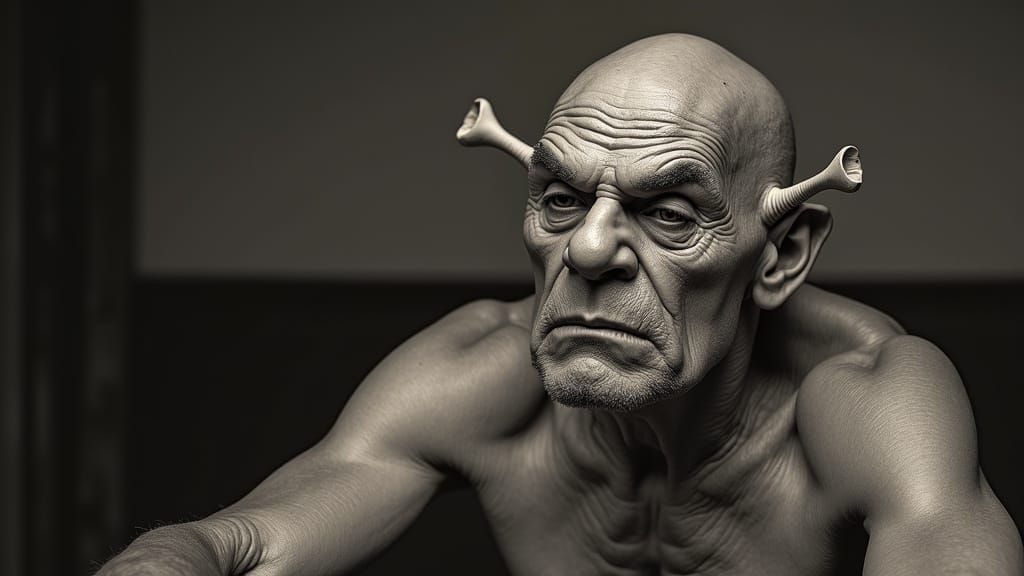 Realistic Portrait of Man with Shrek-like Features