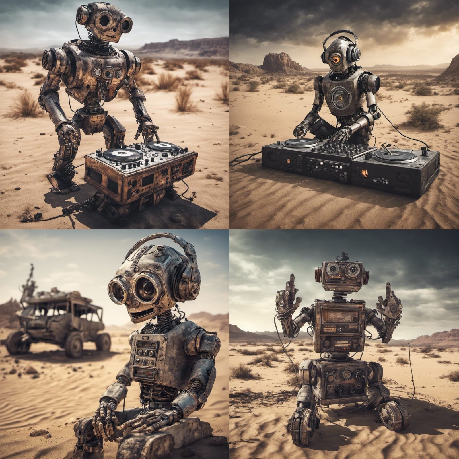 Post-Apocalyptic Desert: Hyperrealistic DJ Robot