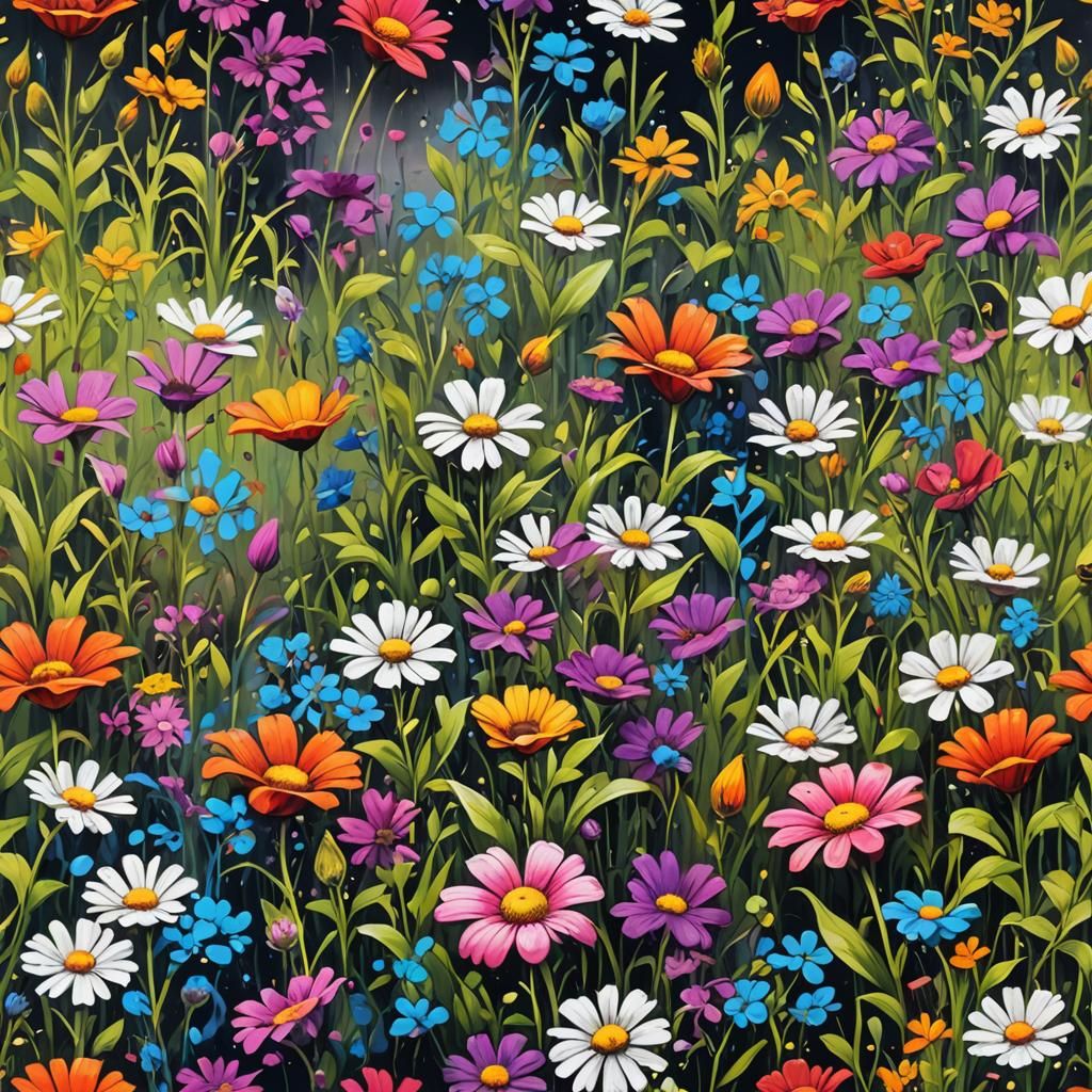 Colorful Flower Meadow Graffiti Art