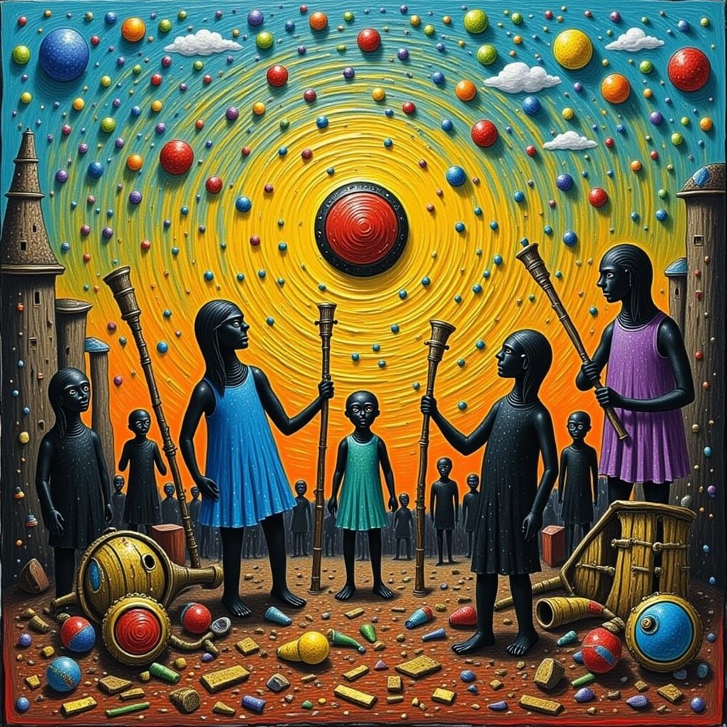 Golden Emperor in Cyberpunk Neon Landscape