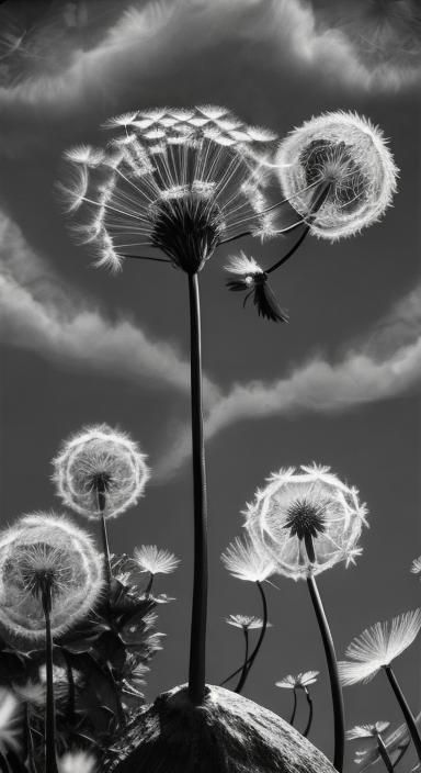 Enchanted Dragon in Dandelion Field Photogram