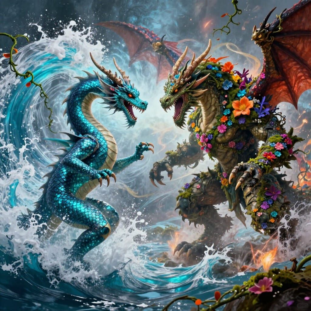 Epic Battle: Water Dragon vs Nature Dragon