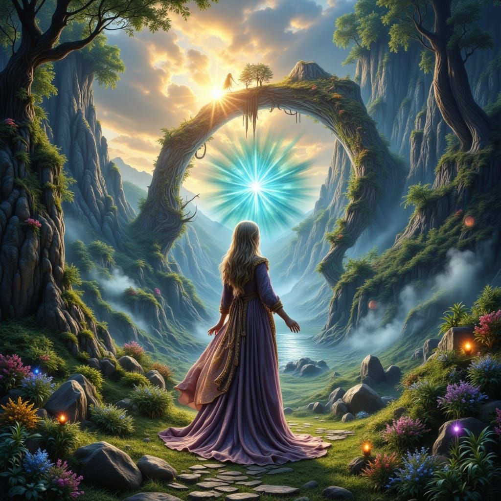 Epic Female Wizard Opens Magic Portal