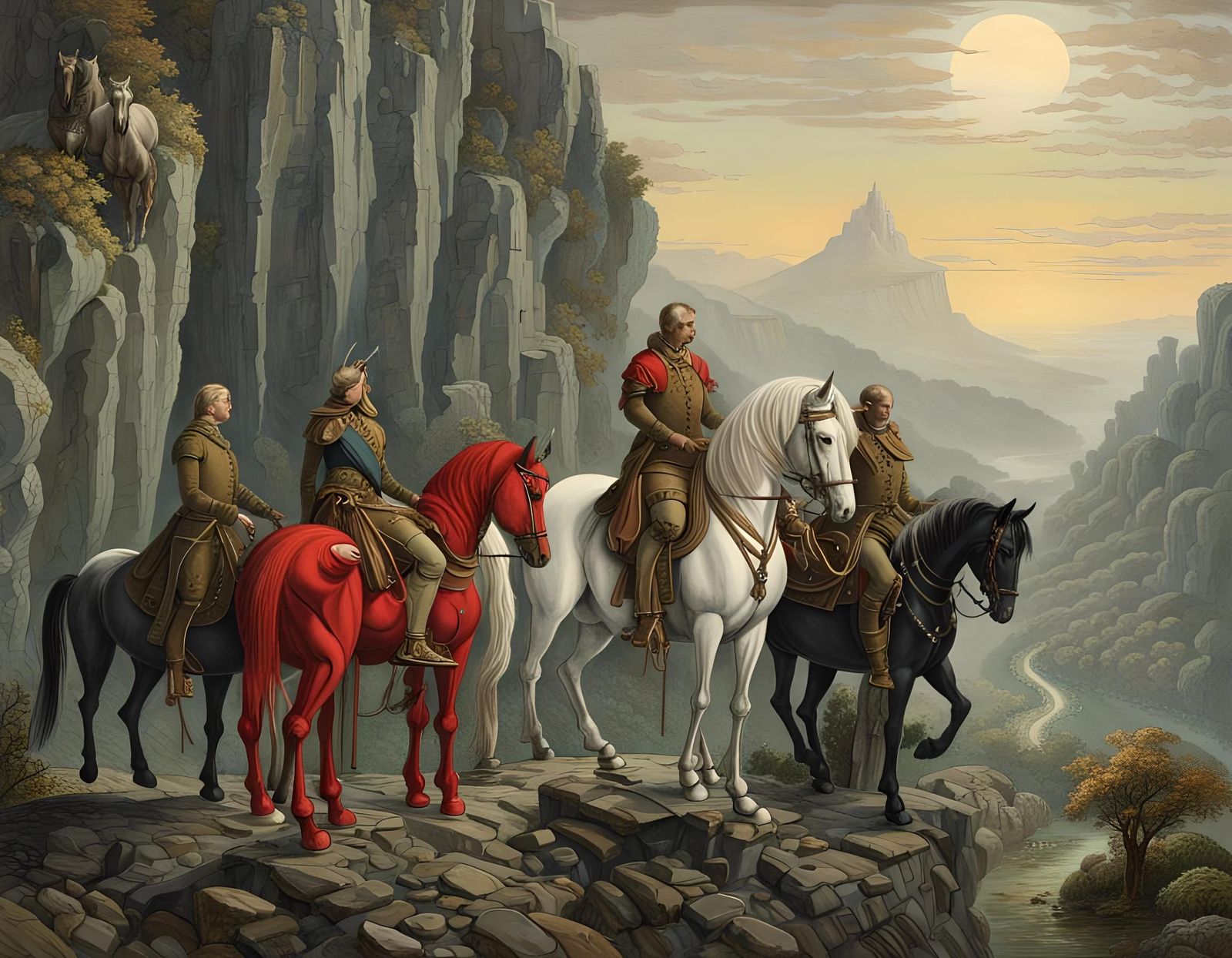 Apocalyptic Riders Descend in Gustave Doré Retrowave Style