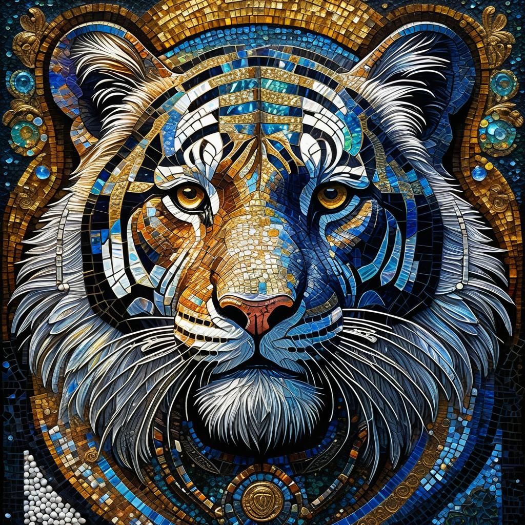 Glass Mosaic Tiger Inspired by Royo and Wall
