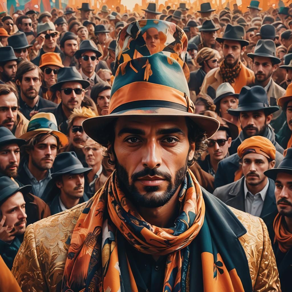 Vibrant Portrait of Man in Double Exposure Digital Art