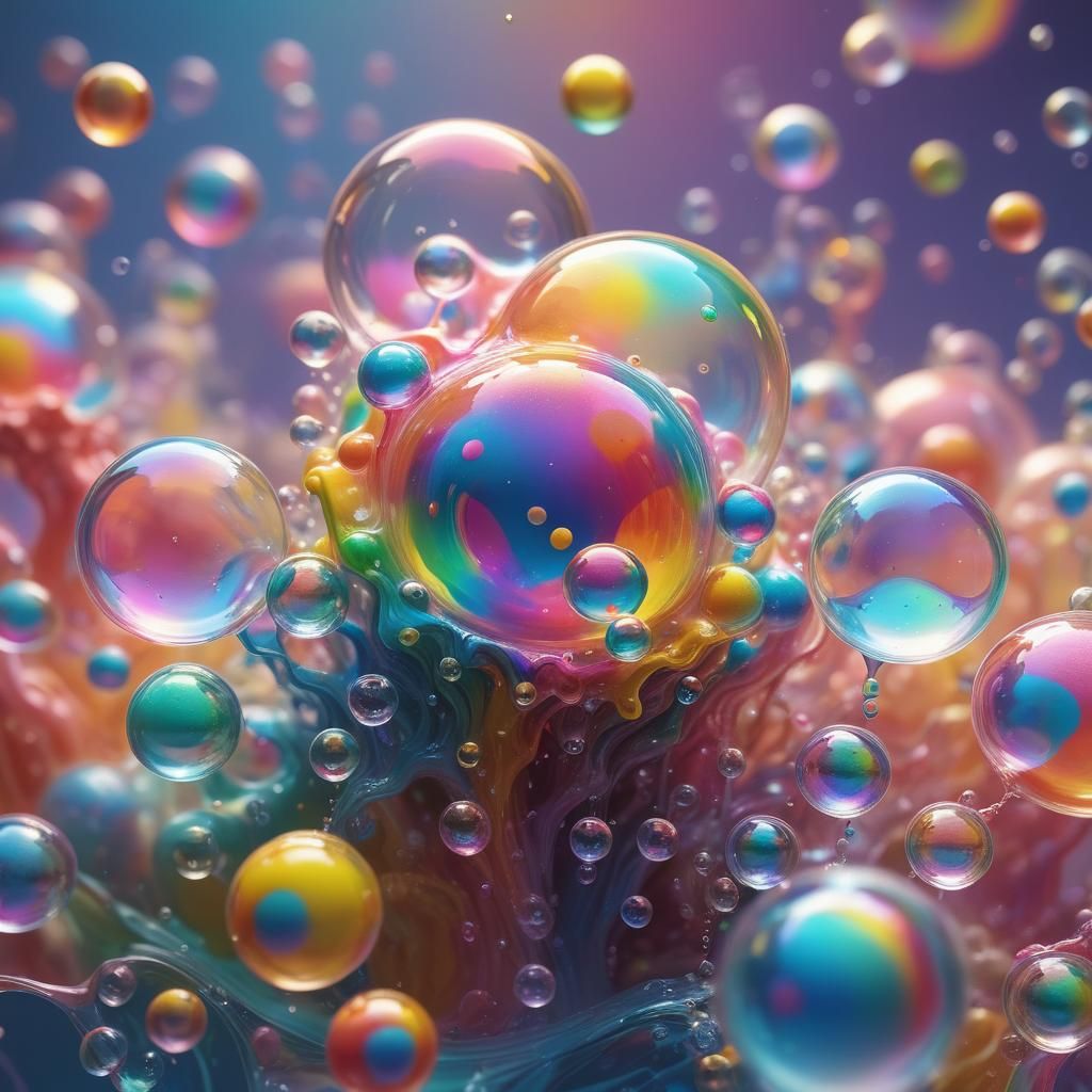 Rainbow Bubble Creature in Whimsical World
