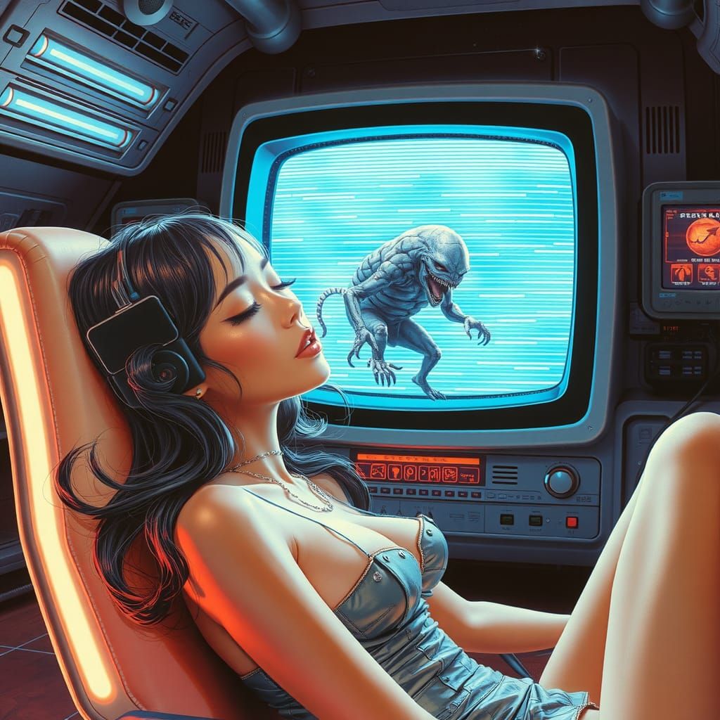 Cyberpunk Space Woman in Retro Sci-Fi Style