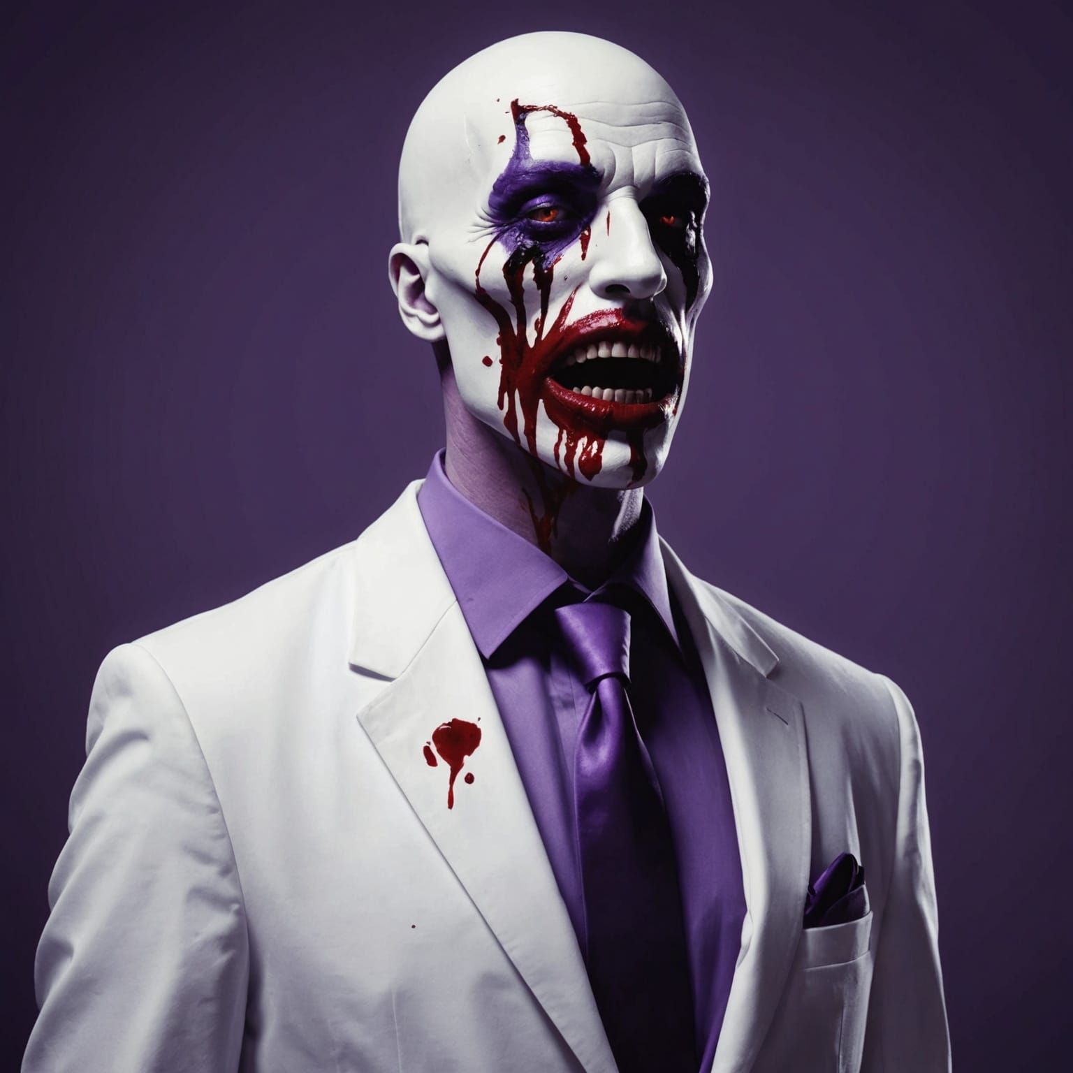 Nightmarish Figure with Purple Lips and Bloody Knife