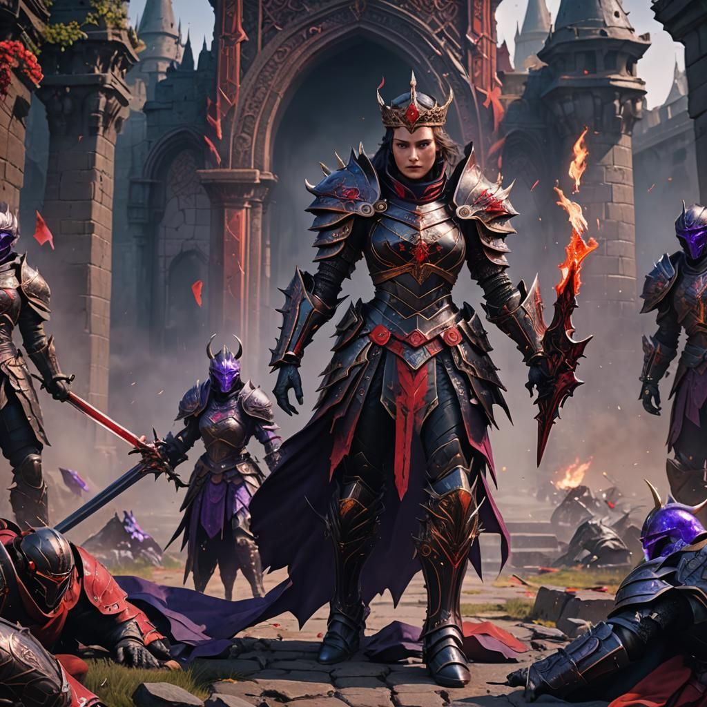 Queen in Black and Red Battle Armor