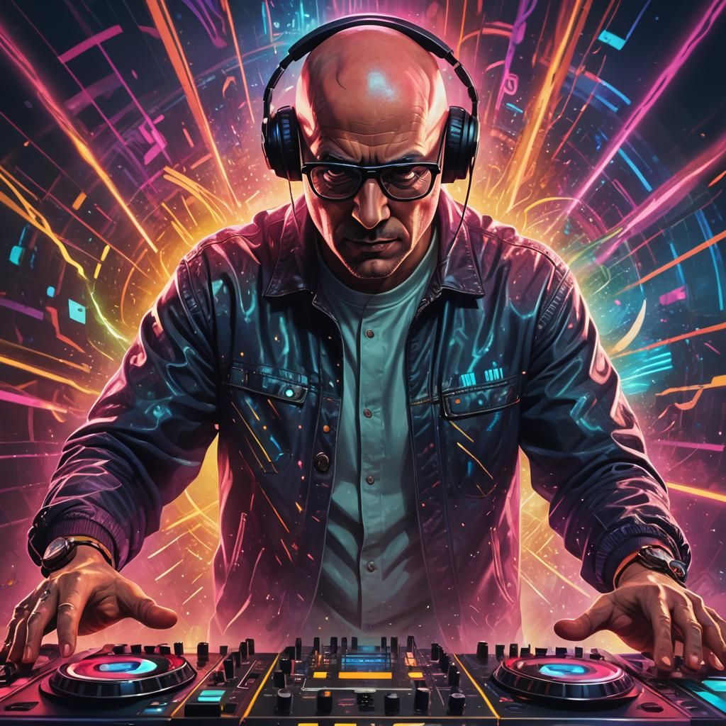 Bald DJ with Laser Eyes: Fantasy Concept Art