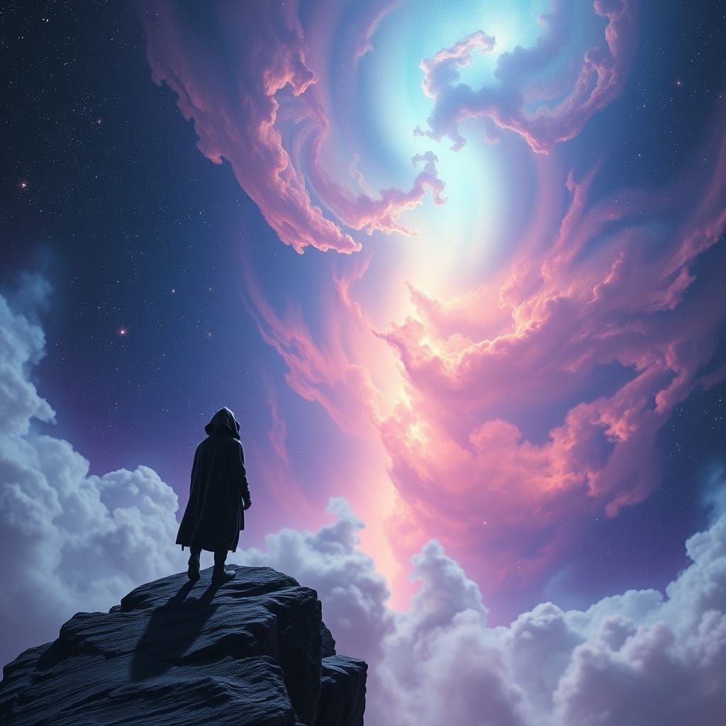 Surreal Cosmic Figure Steps into Infinite Expanse