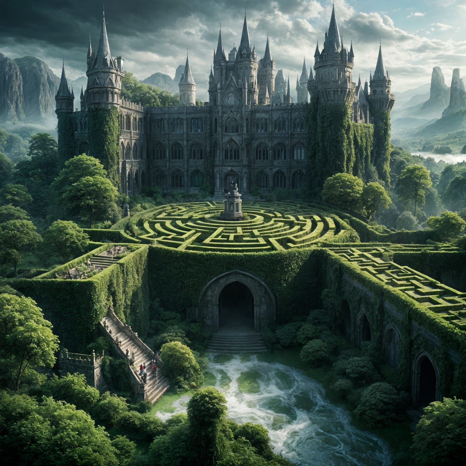 Gothic Fairytale Castle and Maze: Digital Matte Painting