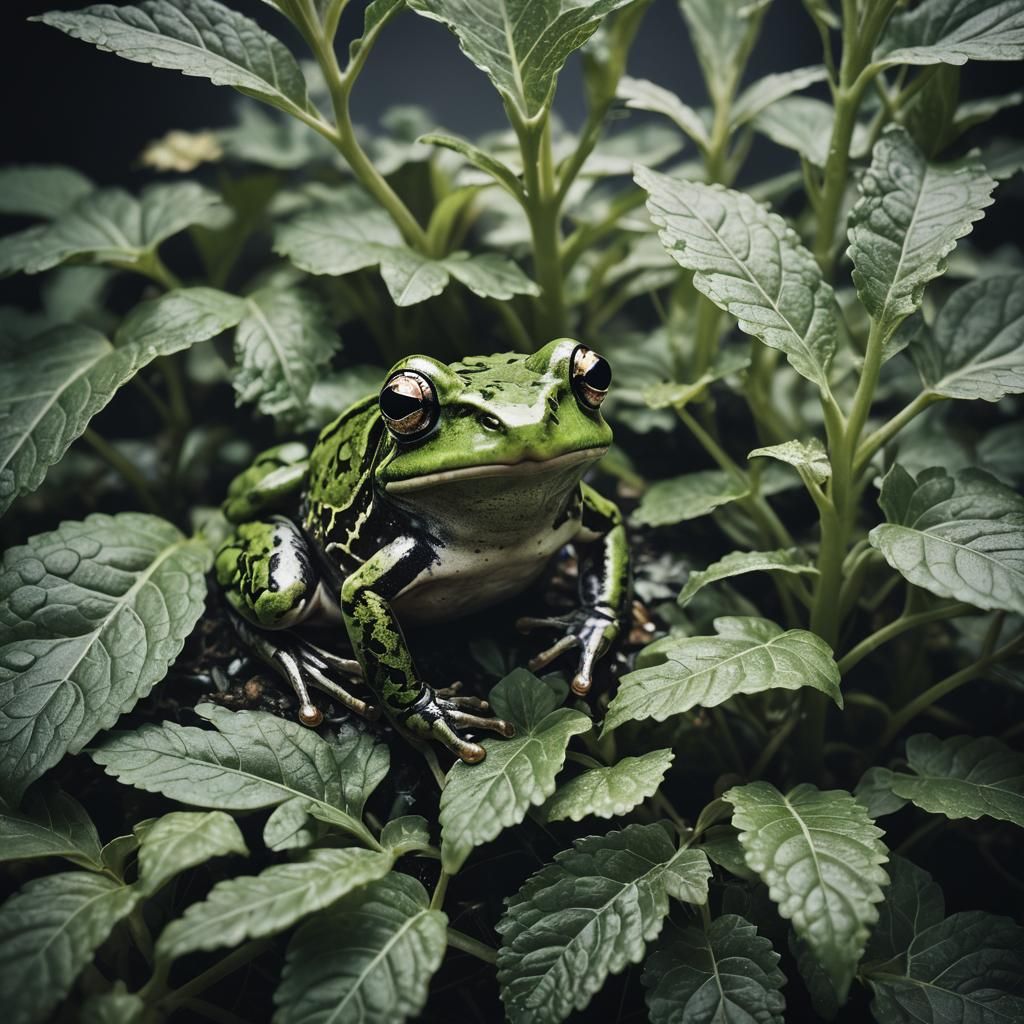 Photogram of Plants with Frog: Close-Up Portrait