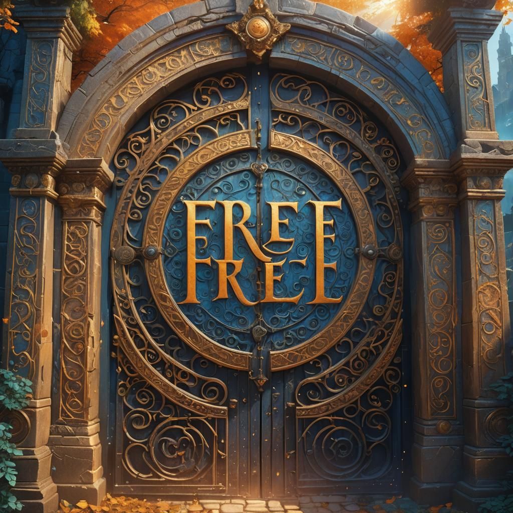Mystical Gate with Golden Text in Fantasy Style