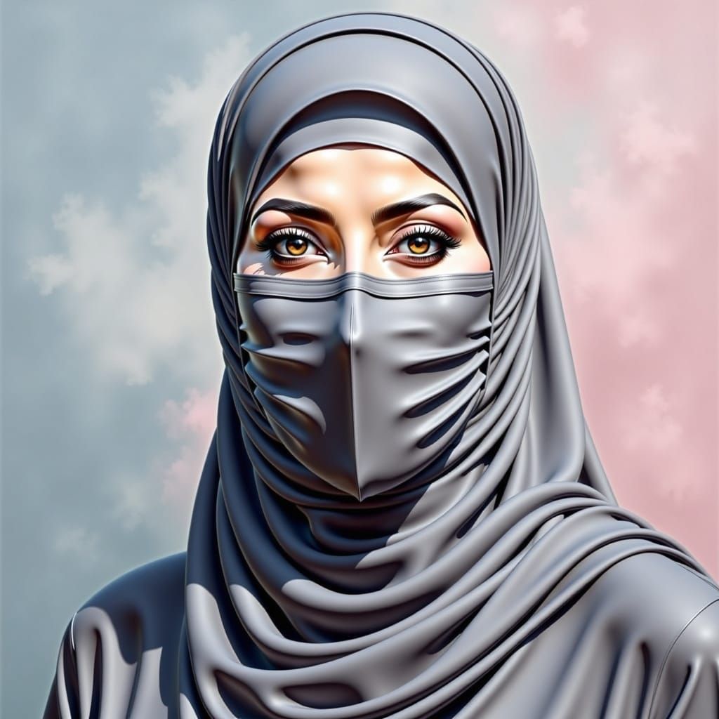 Overweight Hijabi Woman Portrait with Gradient Background