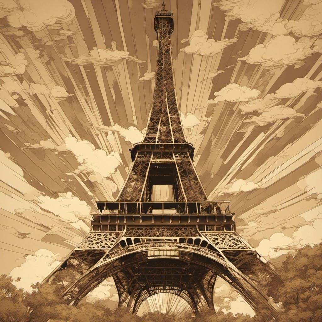 Eiffel Tower in Baroque Clockpunk Comic Style