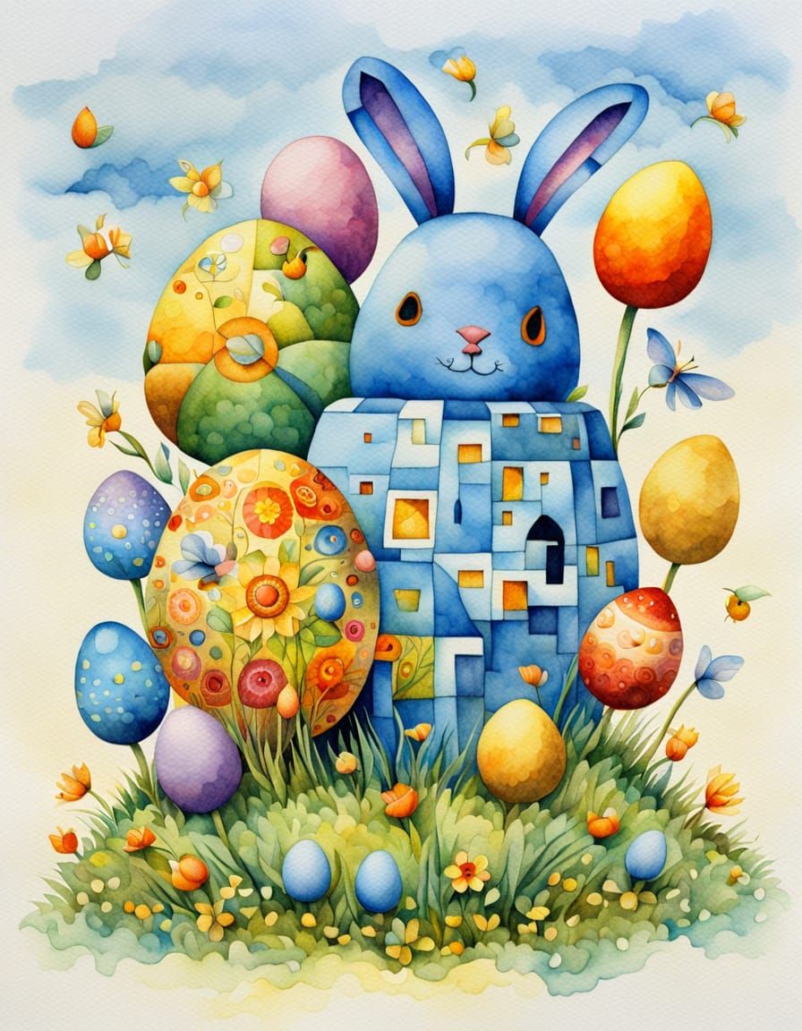 Vibrant Cubist Easter Scene