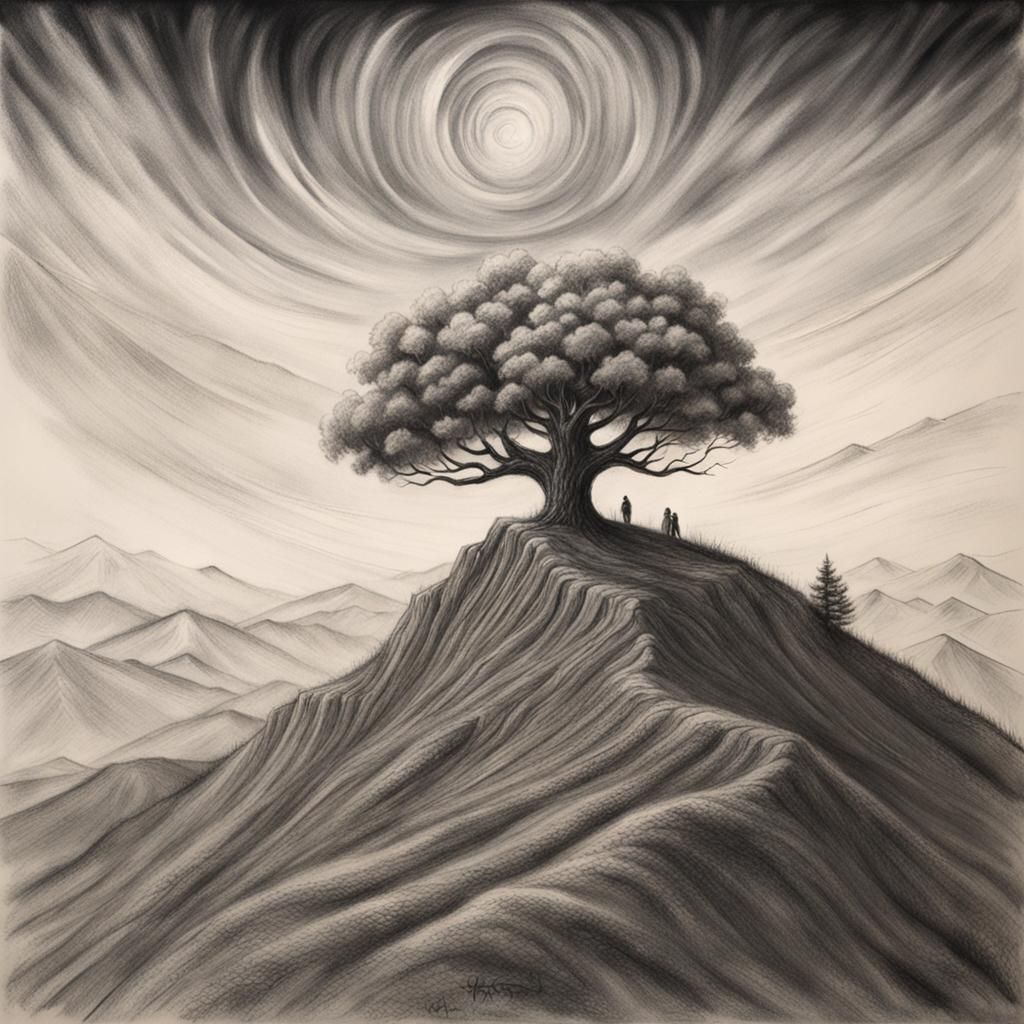Air Elemental on Hilltop in Charcoal Style