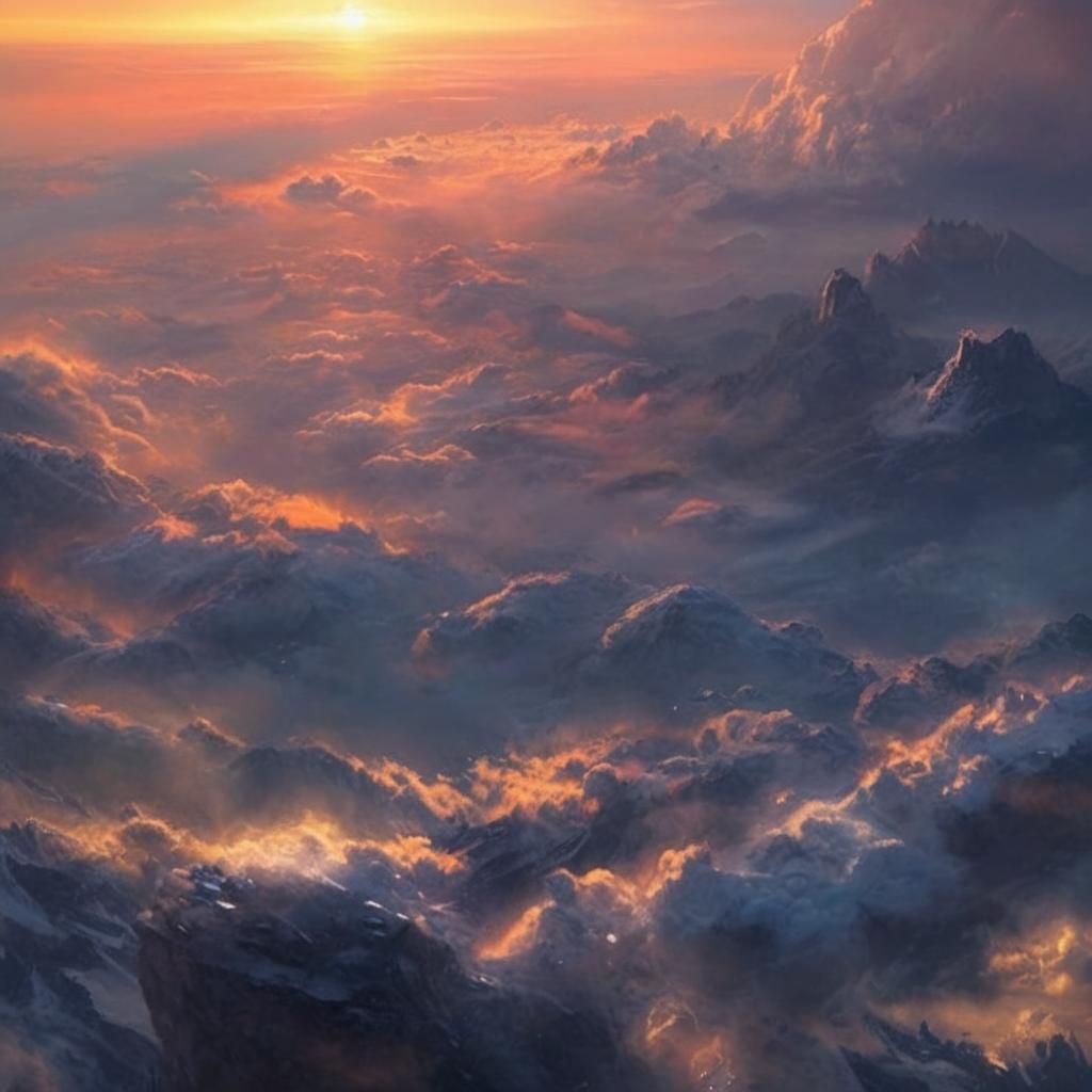 Airplane Sunset Over Mountain: Detailed Digital Art