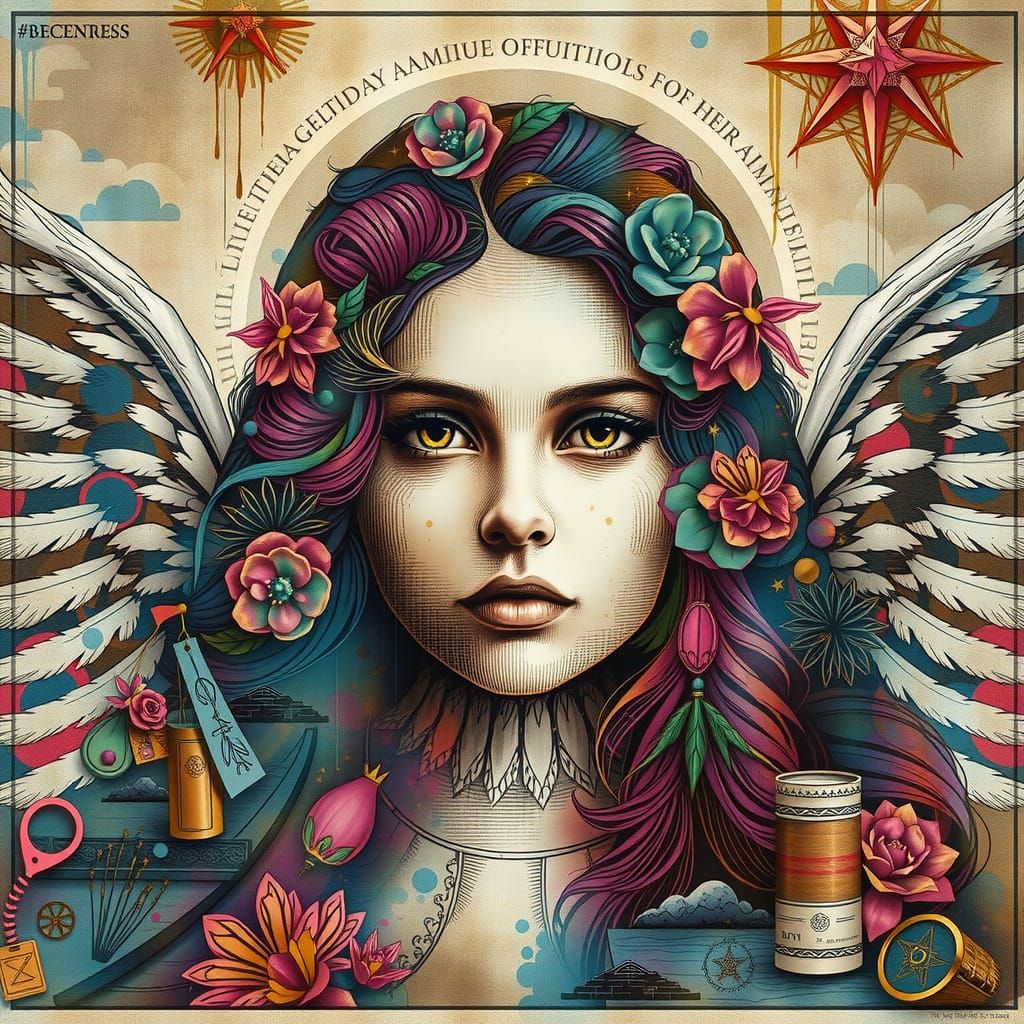 Ethereal Angel on Cloudy Landscape in Whimsical Style