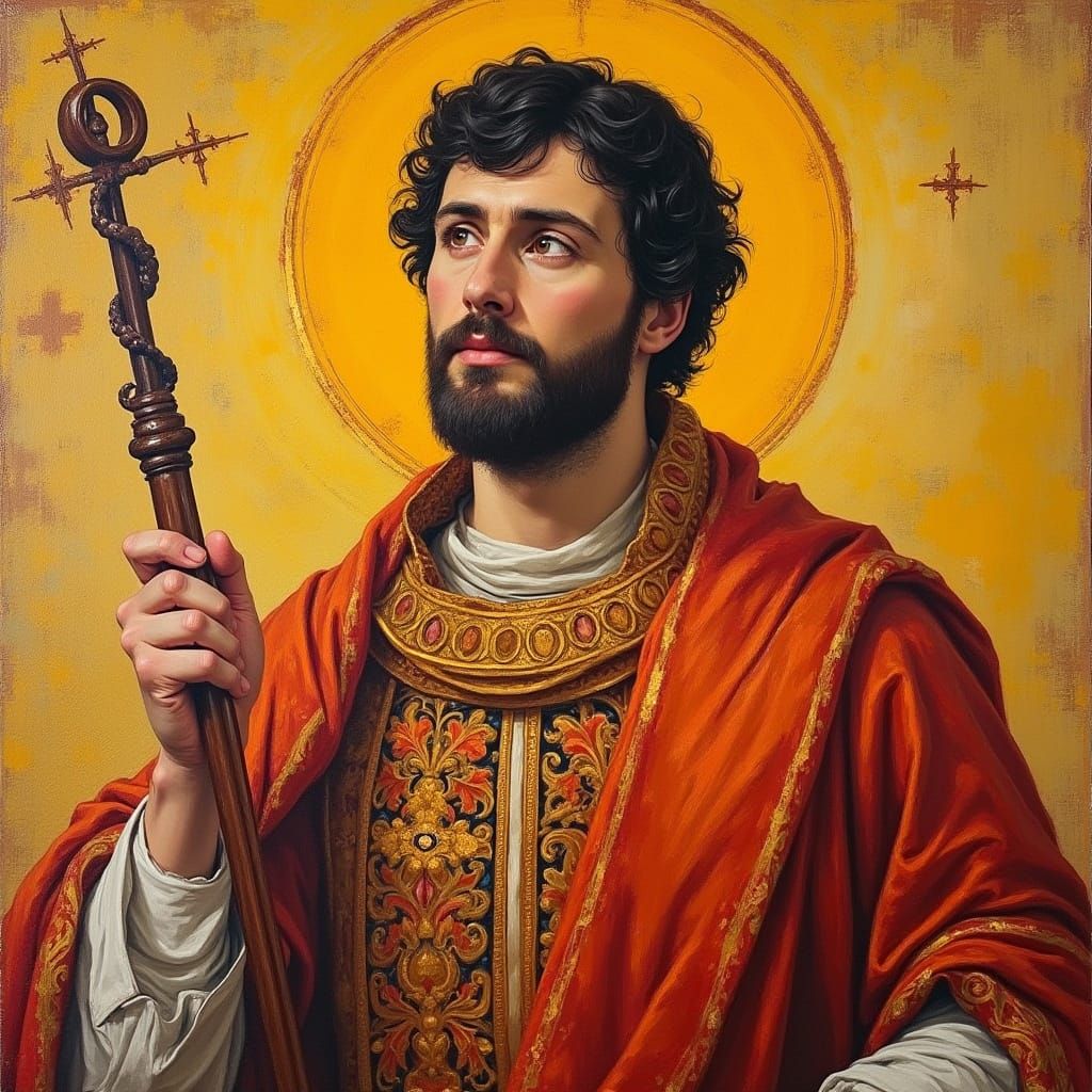 Vibrant Portrait of St. Lawrence in Traditional Deacon Attir...