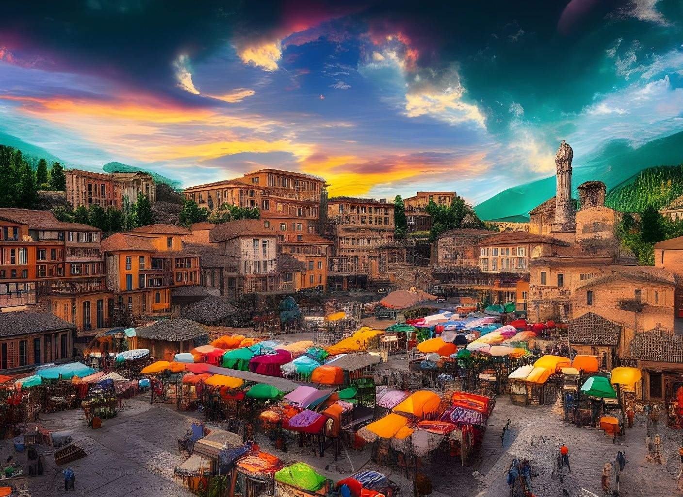 Italian village market square