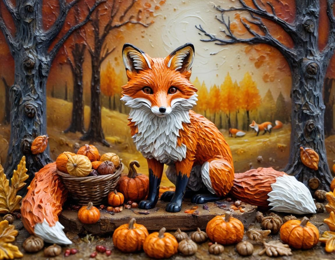 Autumn Fox: Tactile Impasto Painting with Dynamic Lighting