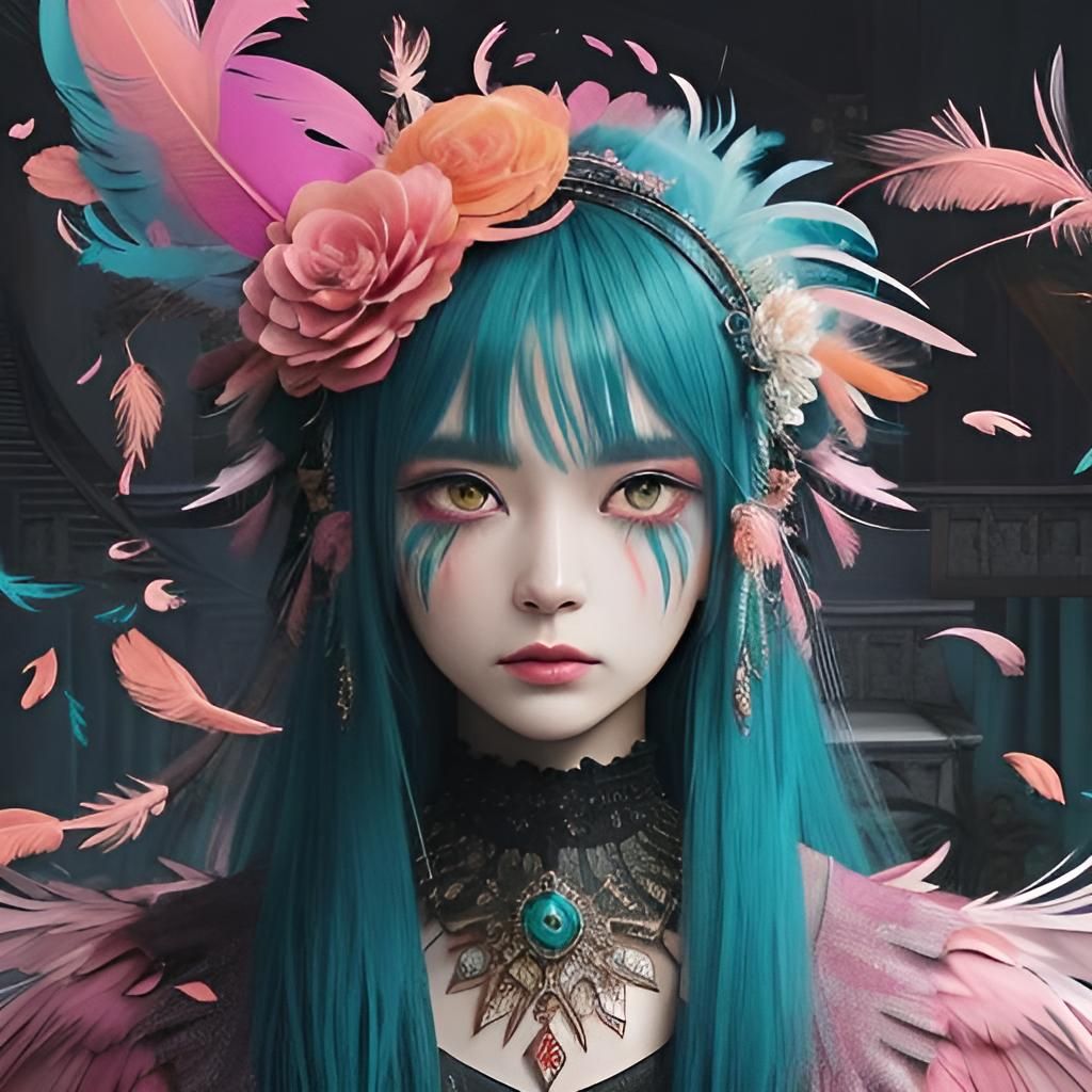 Surreal Staircase Adorned with Feathers in Analog Horror Sty...