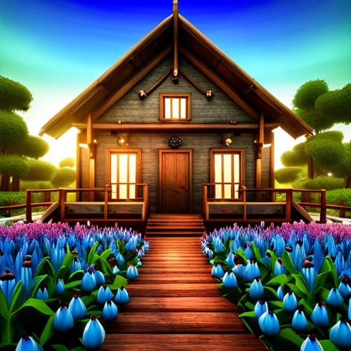 Magical Blueberry Lakehouse with Blue Lotuses